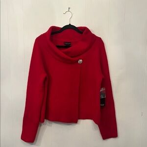 Adrienne Vittadini Red Draped Cowl Sweater with Brooch